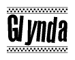 The clipart image displays the text Glynda in a bold, stylized font. It is enclosed in a rectangular border with a checkerboard pattern running below and above the text, similar to a finish line in racing. 