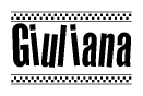 The image contains the text Giuliana in a bold, stylized font, with a checkered flag pattern bordering the top and bottom of the text.
