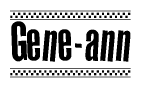 The clipart image displays the text Gene-ann in a bold, stylized font. It is enclosed in a rectangular border with a checkerboard pattern running below and above the text, similar to a finish line in racing. 