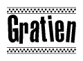 The clipart image displays the text Gratien in a bold, stylized font. It is enclosed in a rectangular border with a checkerboard pattern running below and above the text, similar to a finish line in racing. 