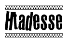 The clipart image displays the text Htadesse in a bold, stylized font. It is enclosed in a rectangular border with a checkerboard pattern running below and above the text, similar to a finish line in racing. 