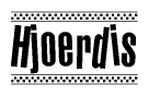 The image contains the text Hjoerdis in a bold, stylized font, with a checkered flag pattern bordering the top and bottom of the text.