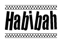 The clipart image displays the text Habibah in a bold, stylized font. It is enclosed in a rectangular border with a checkerboard pattern running below and above the text, similar to a finish line in racing. 