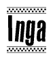 The image contains the text Inga in a bold, stylized font, with a checkered flag pattern bordering the top and bottom of the text.