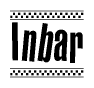 The image is a black and white clipart of the text Inbar in a bold, italicized font. The text is bordered by a dotted line on the top and bottom, and there are checkered flags positioned at both ends of the text, usually associated with racing or finishing lines.