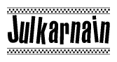 The clipart image displays the text Julkarnain in a bold, stylized font. It is enclosed in a rectangular border with a checkerboard pattern running below and above the text, similar to a finish line in racing. 