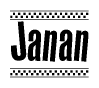 The image contains the text Janan in a bold, stylized font, with a checkered flag pattern bordering the top and bottom of the text.