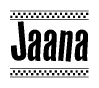 The clipart image displays the text Jaana in a bold, stylized font. It is enclosed in a rectangular border with a checkerboard pattern running below and above the text, similar to a finish line in racing. 