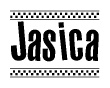 The image contains the text Jasica in a bold, stylized font, with a checkered flag pattern bordering the top and bottom of the text.