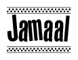 The image contains the text Jamaal in a bold, stylized font, with a checkered flag pattern bordering the top and bottom of the text.