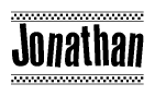 The clipart image displays the text Jonathan in a bold, stylized font. It is enclosed in a rectangular border with a checkerboard pattern running below and above the text, similar to a finish line in racing. 