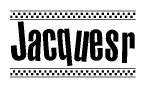 The clipart image displays the text Jacquesr in a bold, stylized font. It is enclosed in a rectangular border with a checkerboard pattern running below and above the text, similar to a finish line in racing. 