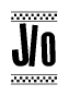The image is a black and white clipart of the text Jlo in a bold, italicized font. The text is bordered by a dotted line on the top and bottom, and there are checkered flags positioned at both ends of the text, usually associated with racing or finishing lines.
