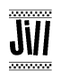 The clipart image displays the text Jill in a bold, stylized font. It is enclosed in a rectangular border with a checkerboard pattern running below and above the text, similar to a finish line in racing. 
