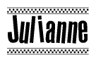 The clipart image displays the text Julianne in a bold, stylized font. It is enclosed in a rectangular border with a checkerboard pattern running below and above the text, similar to a finish line in racing. 