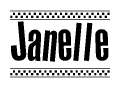 The clipart image displays the text Janelle in a bold, stylized font. It is enclosed in a rectangular border with a checkerboard pattern running below and above the text, similar to a finish line in racing. 