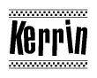 The image contains the text Kerrin in a bold, stylized font, with a checkered flag pattern bordering the top and bottom of the text.
