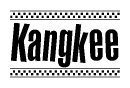 The clipart image displays the text Kangkee in a bold, stylized font. It is enclosed in a rectangular border with a checkerboard pattern running below and above the text, similar to a finish line in racing. 