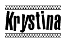 The image contains the text Krystina in a bold, stylized font, with a checkered flag pattern bordering the top and bottom of the text.