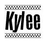 The clipart image displays the text Kylee in a bold, stylized font. It is enclosed in a rectangular border with a checkerboard pattern running below and above the text, similar to a finish line in racing. 