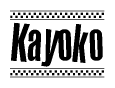 The clipart image displays the text Kayoko in a bold, stylized font. It is enclosed in a rectangular border with a checkerboard pattern running below and above the text, similar to a finish line in racing. 