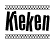 The clipart image displays the text Kieken in a bold, stylized font. It is enclosed in a rectangular border with a checkerboard pattern running below and above the text, similar to a finish line in racing. 