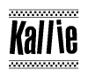 The clipart image displays the text Kallie in a bold, stylized font. It is enclosed in a rectangular border with a checkerboard pattern running below and above the text, similar to a finish line in racing. 