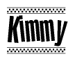 The clipart image displays the text Kimmy in a bold, stylized font. It is enclosed in a rectangular border with a checkerboard pattern running below and above the text, similar to a finish line in racing. 