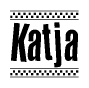 The clipart image displays the text Katja in a bold, stylized font. It is enclosed in a rectangular border with a checkerboard pattern running below and above the text, similar to a finish line in racing. 