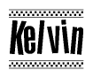 The clipart image displays the text Kelvin in a bold, stylized font. It is enclosed in a rectangular border with a checkerboard pattern running below and above the text, similar to a finish line in racing. 
