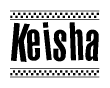 The clipart image displays the text Keisha in a bold, stylized font. It is enclosed in a rectangular border with a checkerboard pattern running below and above the text, similar to a finish line in racing. 