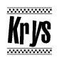The clipart image displays the text Krys in a bold, stylized font. It is enclosed in a rectangular border with a checkerboard pattern running below and above the text, similar to a finish line in racing. 