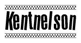 The image is a black and white clipart of the text Kentnelson in a bold, italicized font. The text is bordered by a dotted line on the top and bottom, and there are checkered flags positioned at both ends of the text, usually associated with racing or finishing lines.