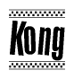 The image contains the text Kong in a bold, stylized font, with a checkered flag pattern bordering the top and bottom of the text.