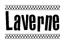 The image contains the text Laverne in a bold, stylized font, with a checkered flag pattern bordering the top and bottom of the text.