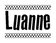 The clipart image displays the text Luanne in a bold, stylized font. It is enclosed in a rectangular border with a checkerboard pattern running below and above the text, similar to a finish line in racing. 