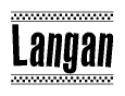 The clipart image displays the text Langan in a bold, stylized font. It is enclosed in a rectangular border with a checkerboard pattern running below and above the text, similar to a finish line in racing. 