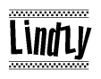 The clipart image displays the text Lindzy in a bold, stylized font. It is enclosed in a rectangular border with a checkerboard pattern running below and above the text, similar to a finish line in racing. 