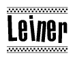 The image contains the text Leiner in a bold, stylized font, with a checkered flag pattern bordering the top and bottom of the text.
