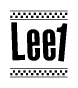 The clipart image displays the text Lee1 in a bold, stylized font. It is enclosed in a rectangular border with a checkerboard pattern running below and above the text, similar to a finish line in racing. 