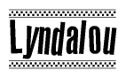 The clipart image displays the text Lyndalou in a bold, stylized font. It is enclosed in a rectangular border with a checkerboard pattern running below and above the text, similar to a finish line in racing. 