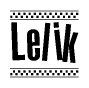 The image contains the text Lelik in a bold, stylized font, with a checkered flag pattern bordering the top and bottom of the text.