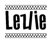 The clipart image displays the text Lezlie in a bold, stylized font. It is enclosed in a rectangular border with a checkerboard pattern running below and above the text, similar to a finish line in racing. 