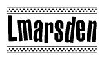The clipart image displays the text Lmarsden in a bold, stylized font. It is enclosed in a rectangular border with a checkerboard pattern running below and above the text, similar to a finish line in racing. 