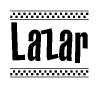 The clipart image displays the text Lazar in a bold, stylized font. It is enclosed in a rectangular border with a checkerboard pattern running below and above the text, similar to a finish line in racing. 