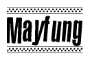 The image contains the text Mayfung in a bold, stylized font, with a checkered flag pattern bordering the top and bottom of the text.