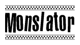 The clipart image displays the text Monslator in a bold, stylized font. It is enclosed in a rectangular border with a checkerboard pattern running below and above the text, similar to a finish line in racing. 