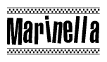 The clipart image displays the text Marinella in a bold, stylized font. It is enclosed in a rectangular border with a checkerboard pattern running below and above the text, similar to a finish line in racing. 
