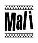 The image contains the text Mali in a bold, stylized font, with a checkered flag pattern bordering the top and bottom of the text.