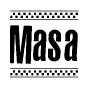 The image contains the text Masa in a bold, stylized font, with a checkered flag pattern bordering the top and bottom of the text.